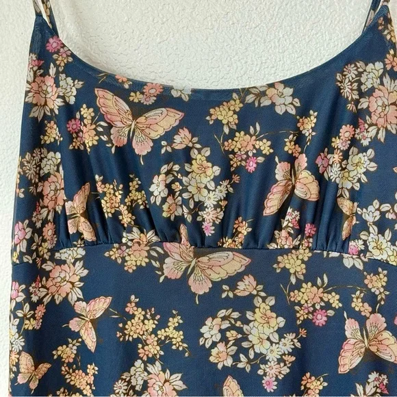 NWT Live To Be Spoiled Butterfly Mesh Overlay Midi Slip Dress Navy Floral Large - Picture 4 of 15